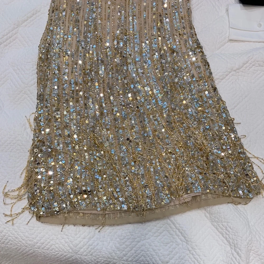 Atelier Alyce Satin Rouge Collection Gold Dress Sz 4 Women Evening Cocktail EUC - Picture 2 of 9